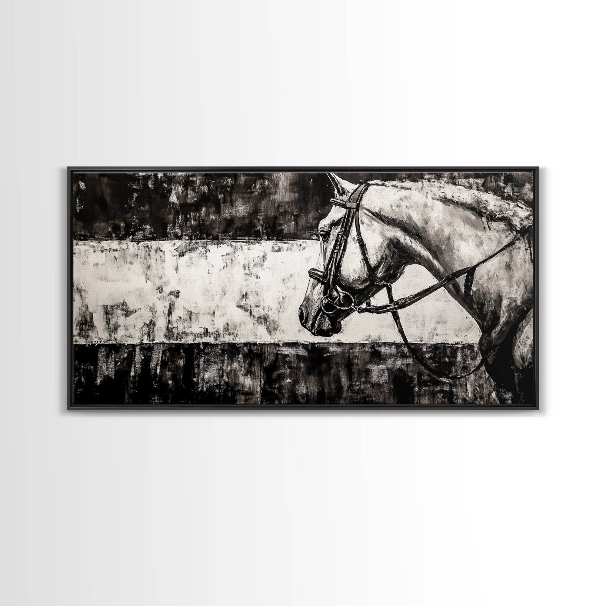 Monochrome Horse, Equestrian Wall Art, Canvas Print, Rustic Black and White Painting, Farmhouse Wall Decor, Western Wall Art