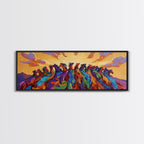 Running Wild Horses, Abstract Herd Scene, Sunset Equine Painting, Framed Canvas Print, Western Bedroom Wall Art, Living Room Decor
