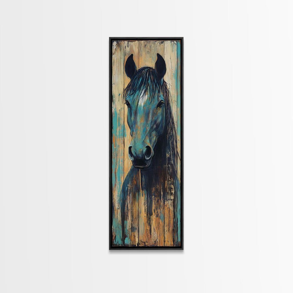 Rustic Blue Horse Painting Canvas Print Farmhouse Wall Art Vintage Horse Art Moody Art Living Room Art Southwest Wall Art