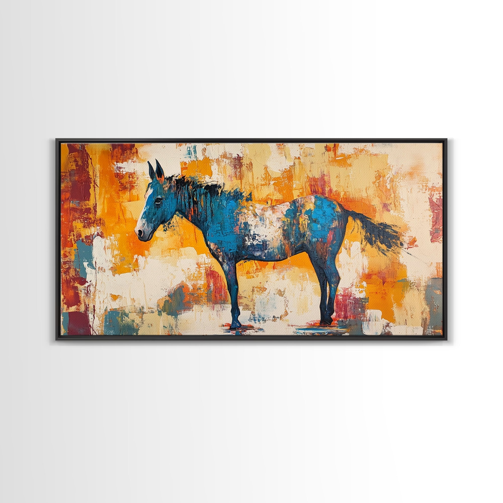 Abstract Horse Art, vintage horse art, rustic decor, equestrian wall art, western painting, original painting, horse wall art, framed canvas print
