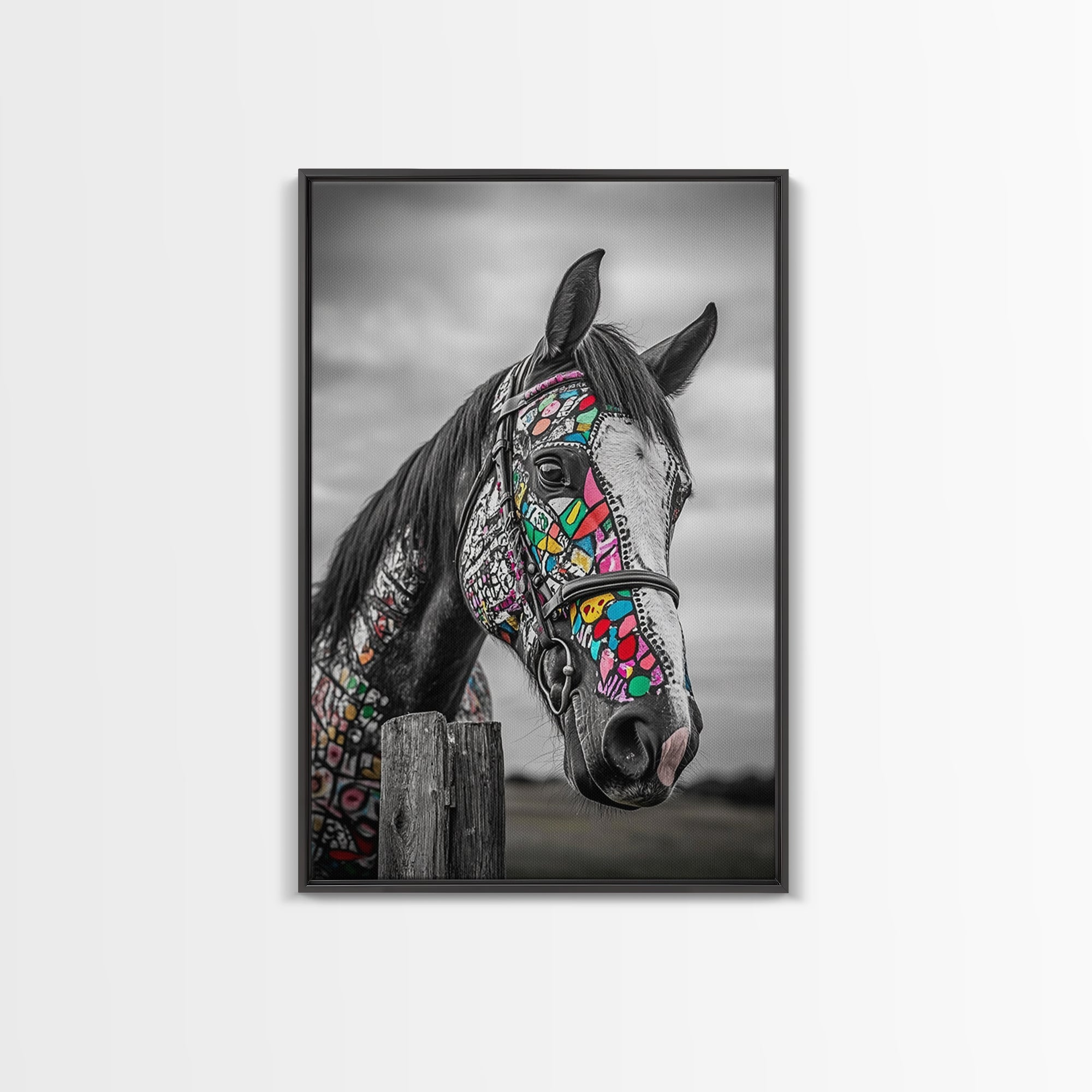 Painted Horse, Mosaic Wall Art, Blotter Art, Horse Wall Art, Boho Art, Colorful Western Art, Canvas Print, Gift Idea