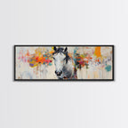 White horse, abstract, moody art, rustic decor, impressionist horse, framed canvas print, extra wide art, modern farmhouse art