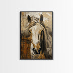 Realistic Horse Portrait with Warm Background - Framed Canvas Print, Equine Art, Living Room Wall Decor, Bedroom Horse Art Print