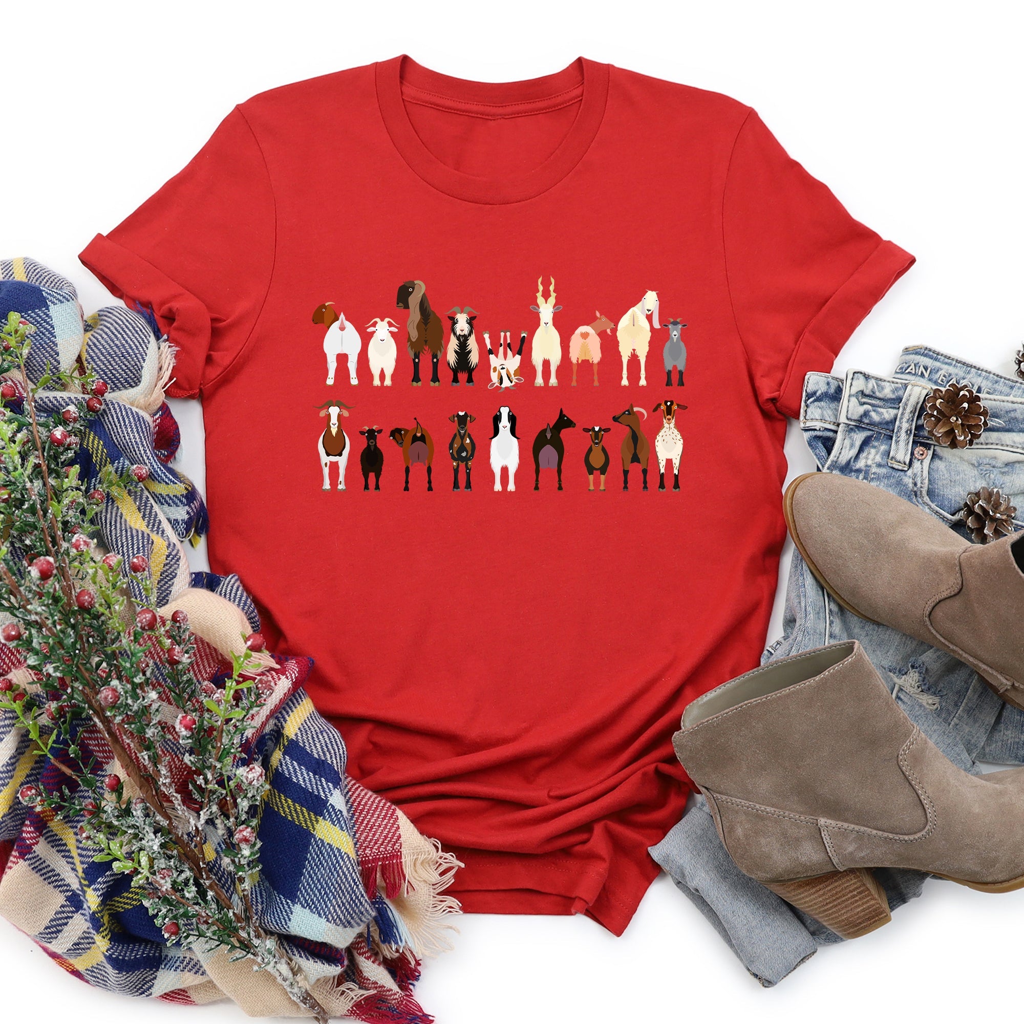 Goat Lovers Farm Animal Illustration Breeds Vintage Style Artwork With Bold Graphics Graphic Tee