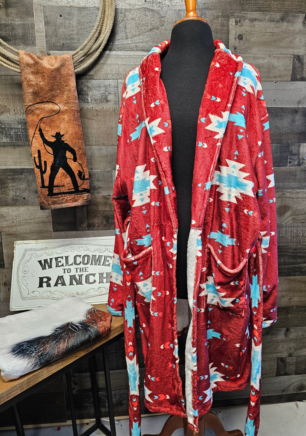 Baha Ranch Burgundy Aztec Women's Western Bath Robe