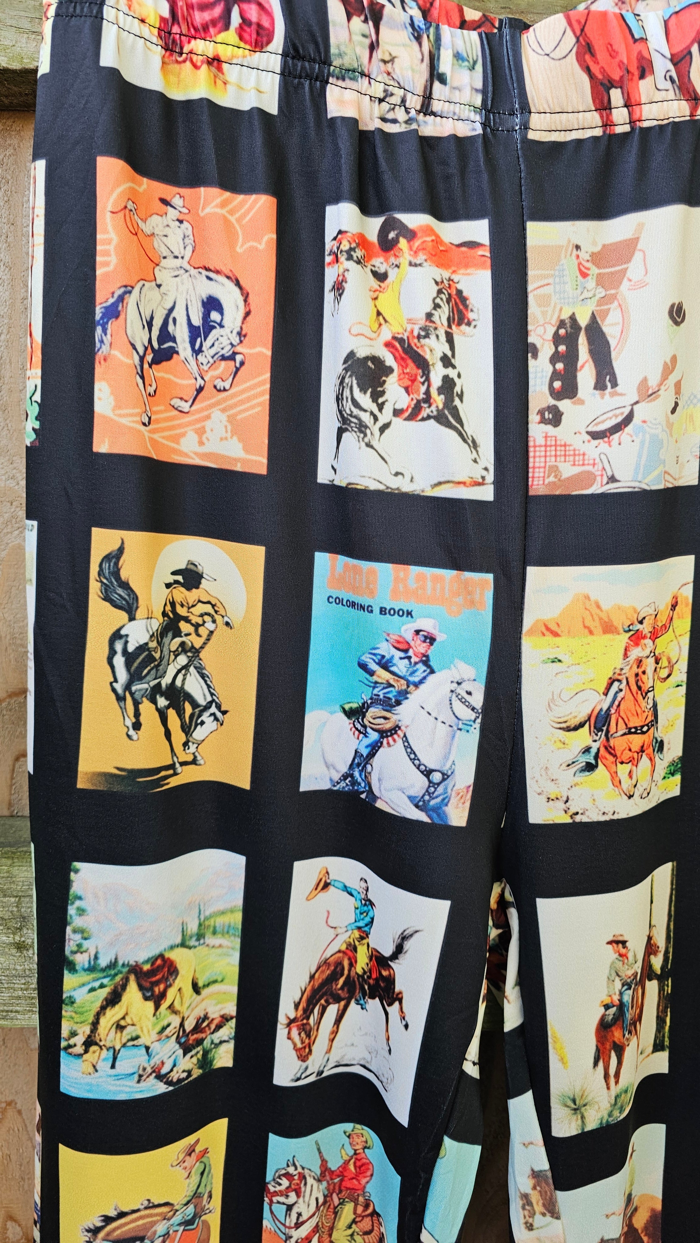 Baha Ranch Vintage Cowboy Collage Western Flare Pants