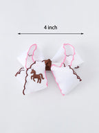 Western Horse Embroidery Ruffle Edge Girls Hairpin 4 Inch