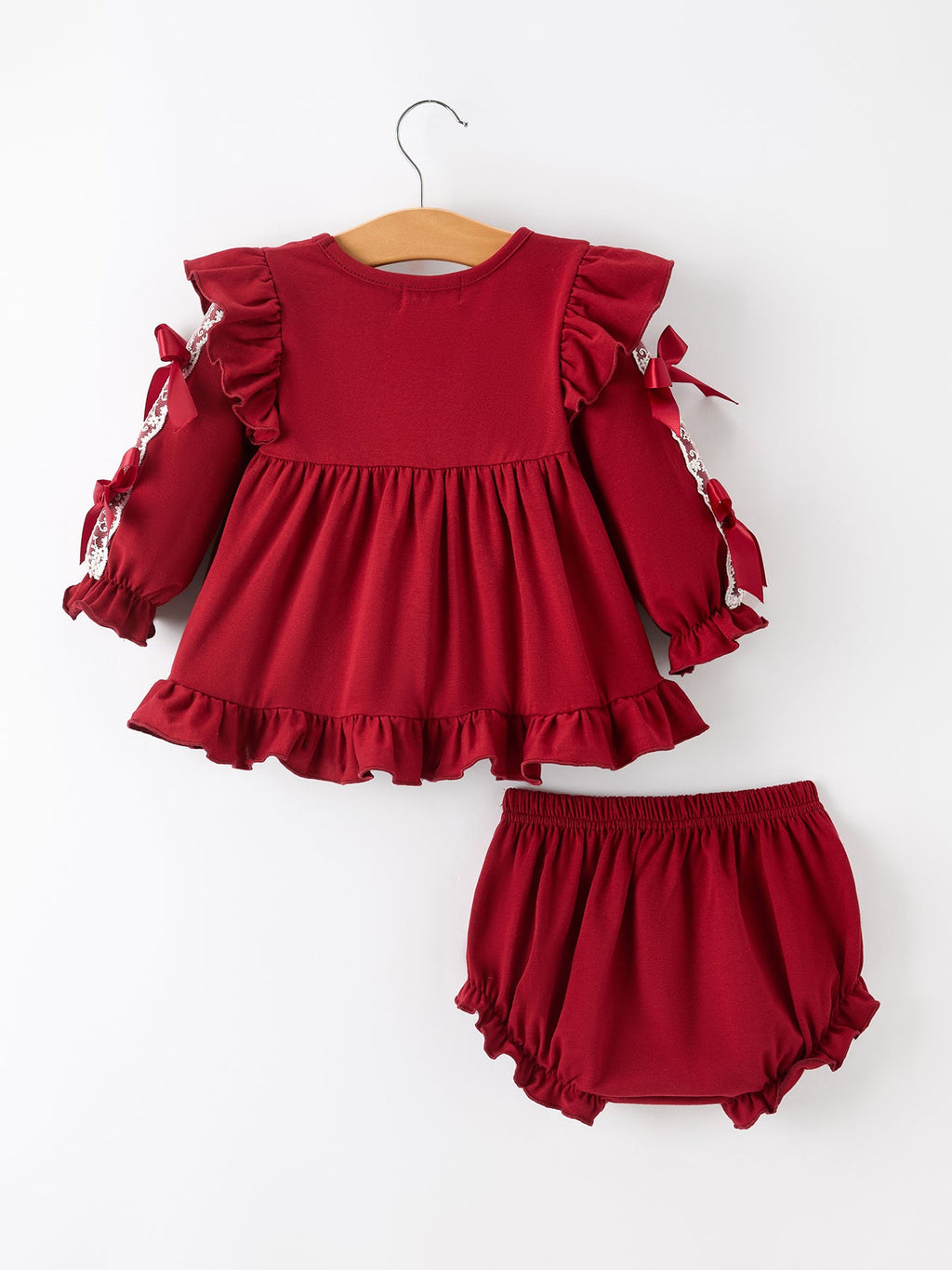Christmas Baby Girls Red Lace Bow Bloomer Set