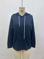 Full Size Waffle Knit Drawstring Long Sleeve Hoodie Plus Size