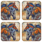 Herd of Horses Wooden Cork Coasters Gift Set of 4 by J. Bergsma - Wildlife Decor  - 8199458C-S4