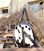 Black and White Overnight Bag, Cow Hide Pony Skin Design, Luxurious Travel Essential, Unique Gift for Jetsetter