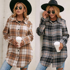 Women's Loose Casual Lapel Plaid Shirt Jacket