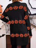 Halloween Pumpkin Open Front Knit Cardigan