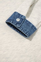 Gray Denim Collar Patchwork Long Sleeve Pullover Top