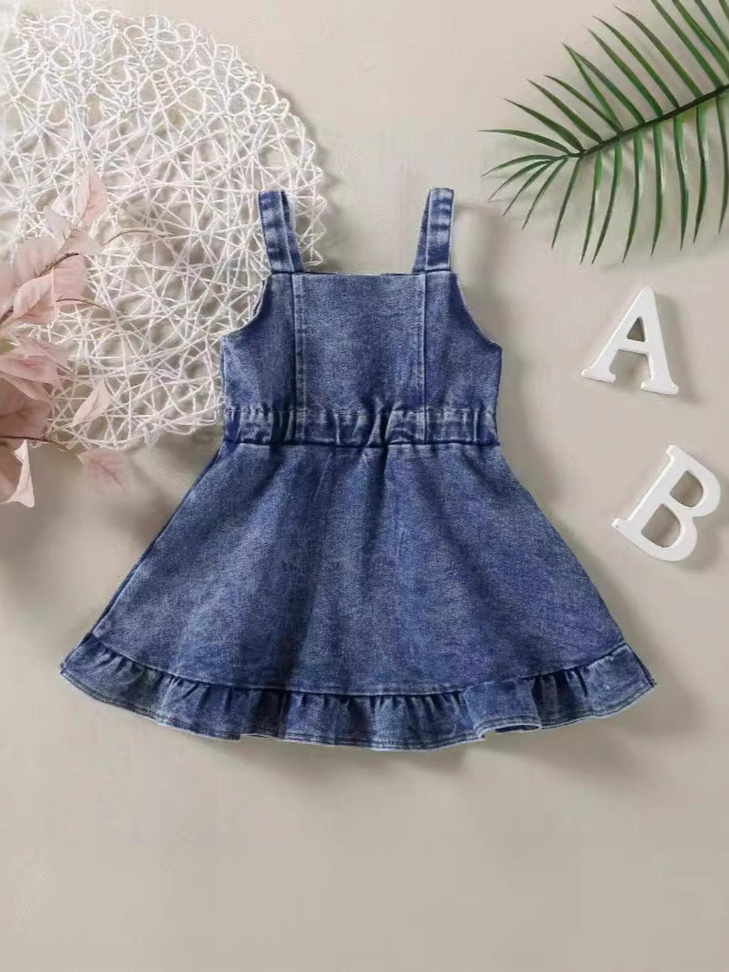 Children's Ruffled Hem Denim Overall Dress