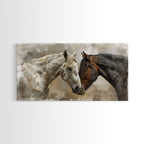 Horse Pair in Artistic Setting, Framed Canvas Print for Elegant Living Room Decor, Equine Art for Home and Bedroom Decoration