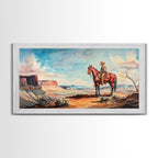 Cowboy on Horse Overlooking Canyon, Majestic Western Art, Framed Canvas Print, Boho Wall Art, Living Room Decor, Home Decoration