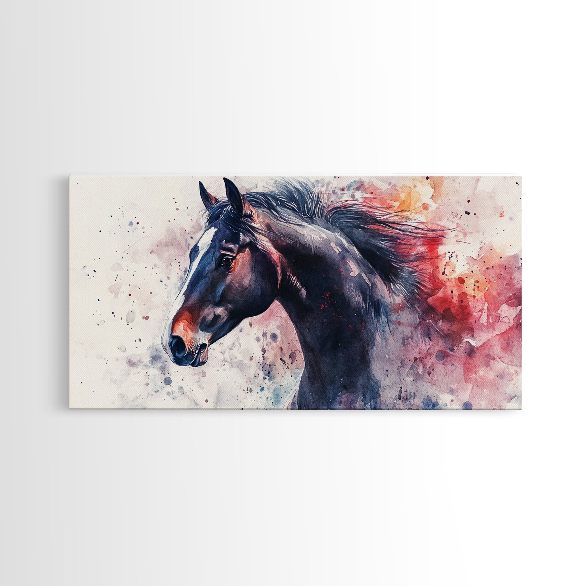 Watercolor Horse Canvas Print Rustic Animal Wall Art Vintage Style Farmhouse Decor Gift Idea Framed Artwork Bedroom Living Room Art
