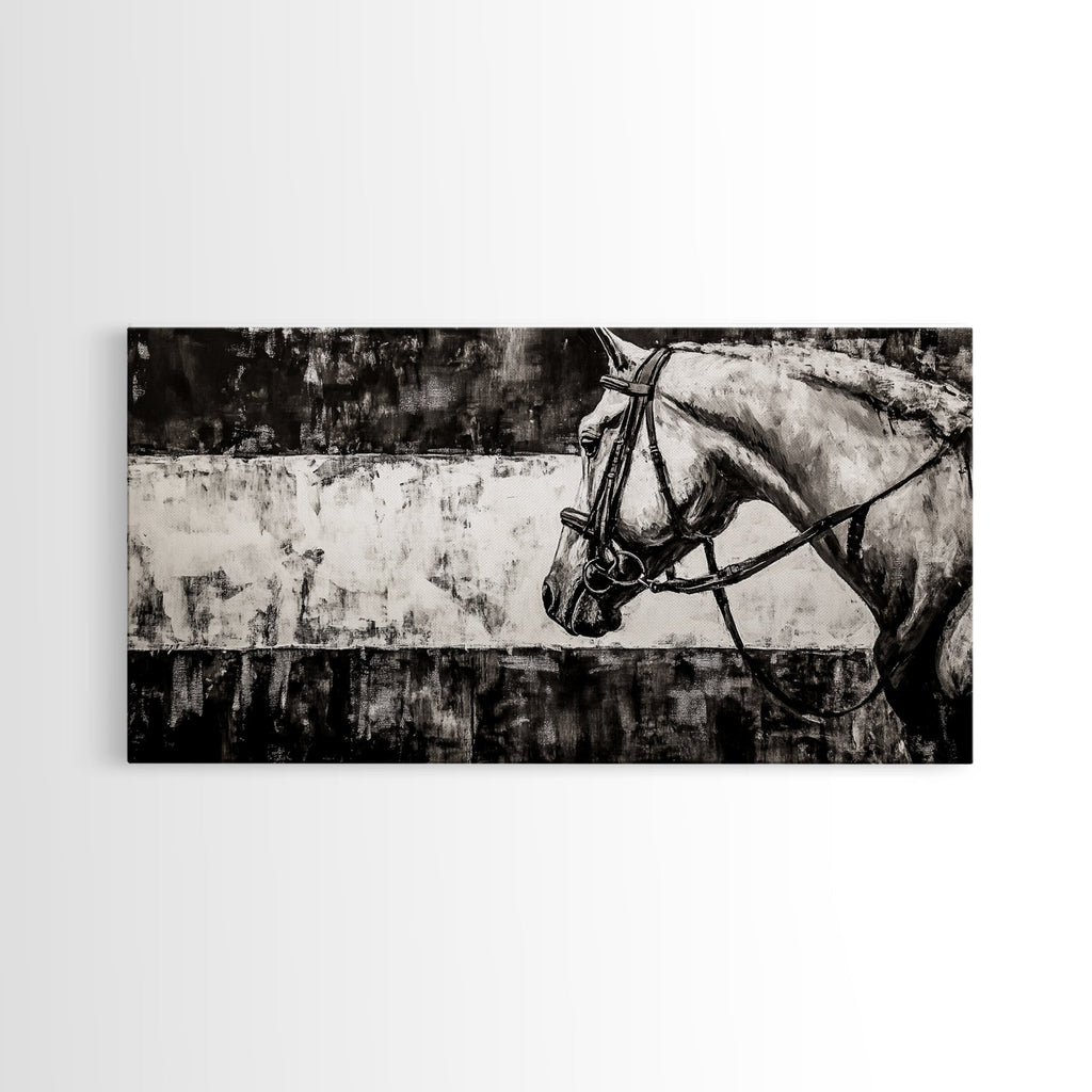 Monochrome Horse, Equestrian Wall Art, Canvas Print, Rustic Black and White Painting, Farmhouse Wall Decor, Western Wall Art