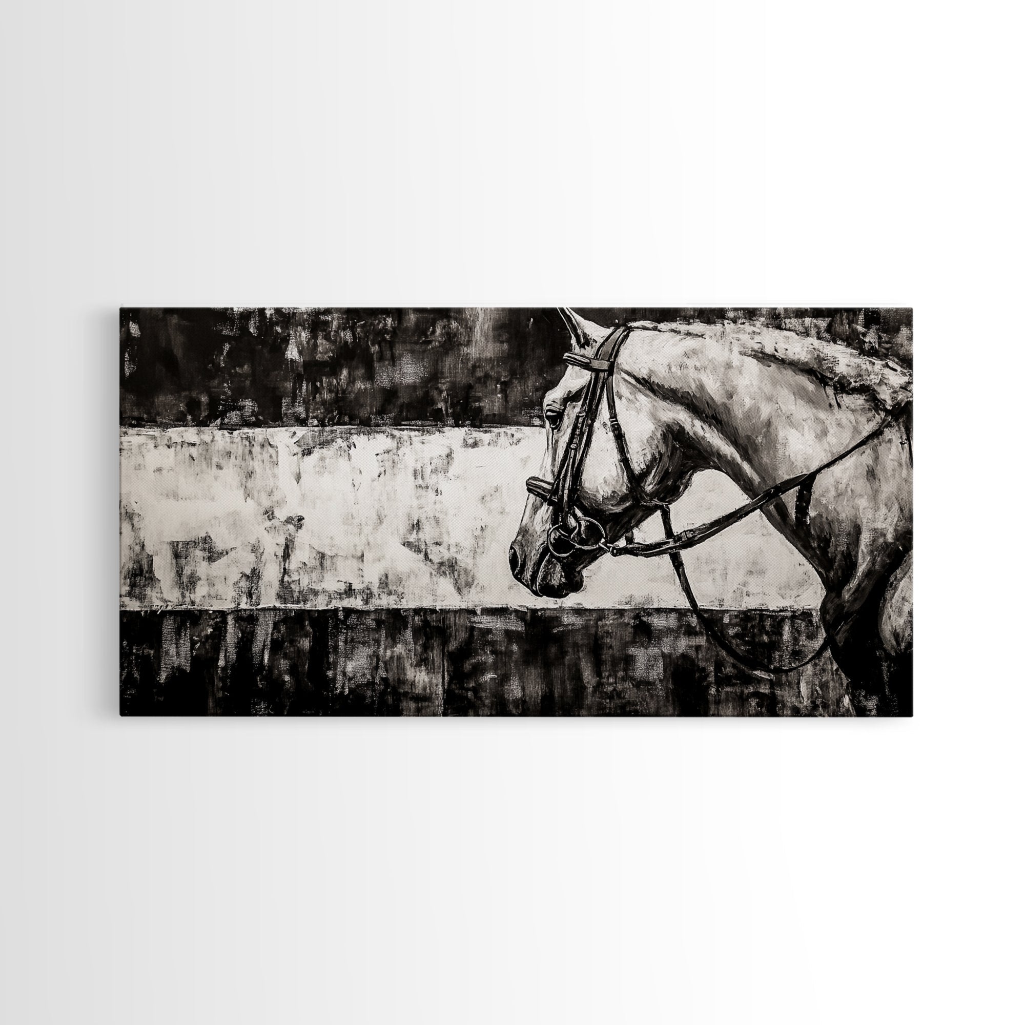 Monochrome Horse, Equestrian Wall Art, Canvas Print, Rustic Black and White Painting, Farmhouse Wall Decor, Western Wall Art