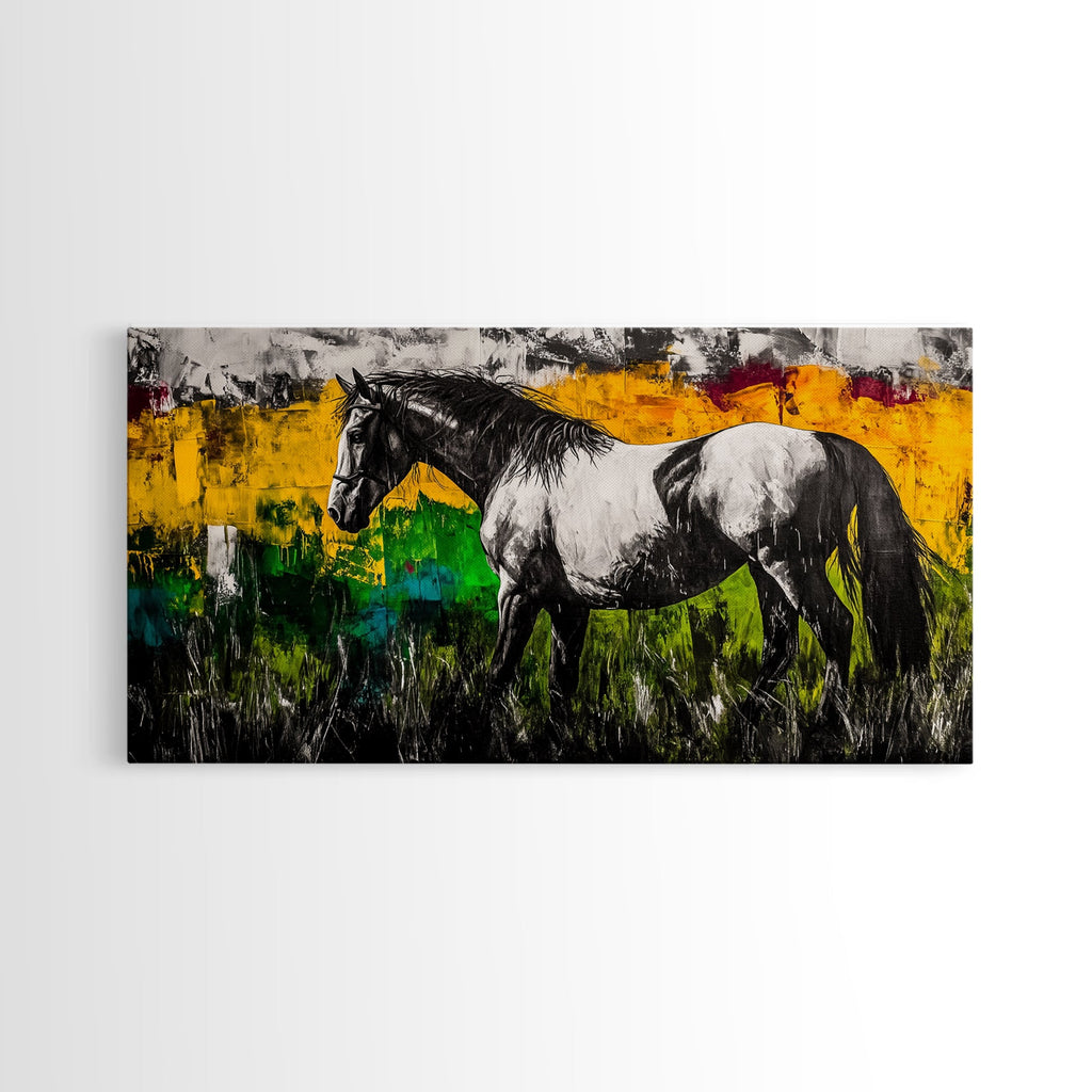Horse Art, Western Wall Decor, Rustic Canvas Print, Farmhouse Artwork, Equestrian Art, Black and White Painting, Living Room Wall Art