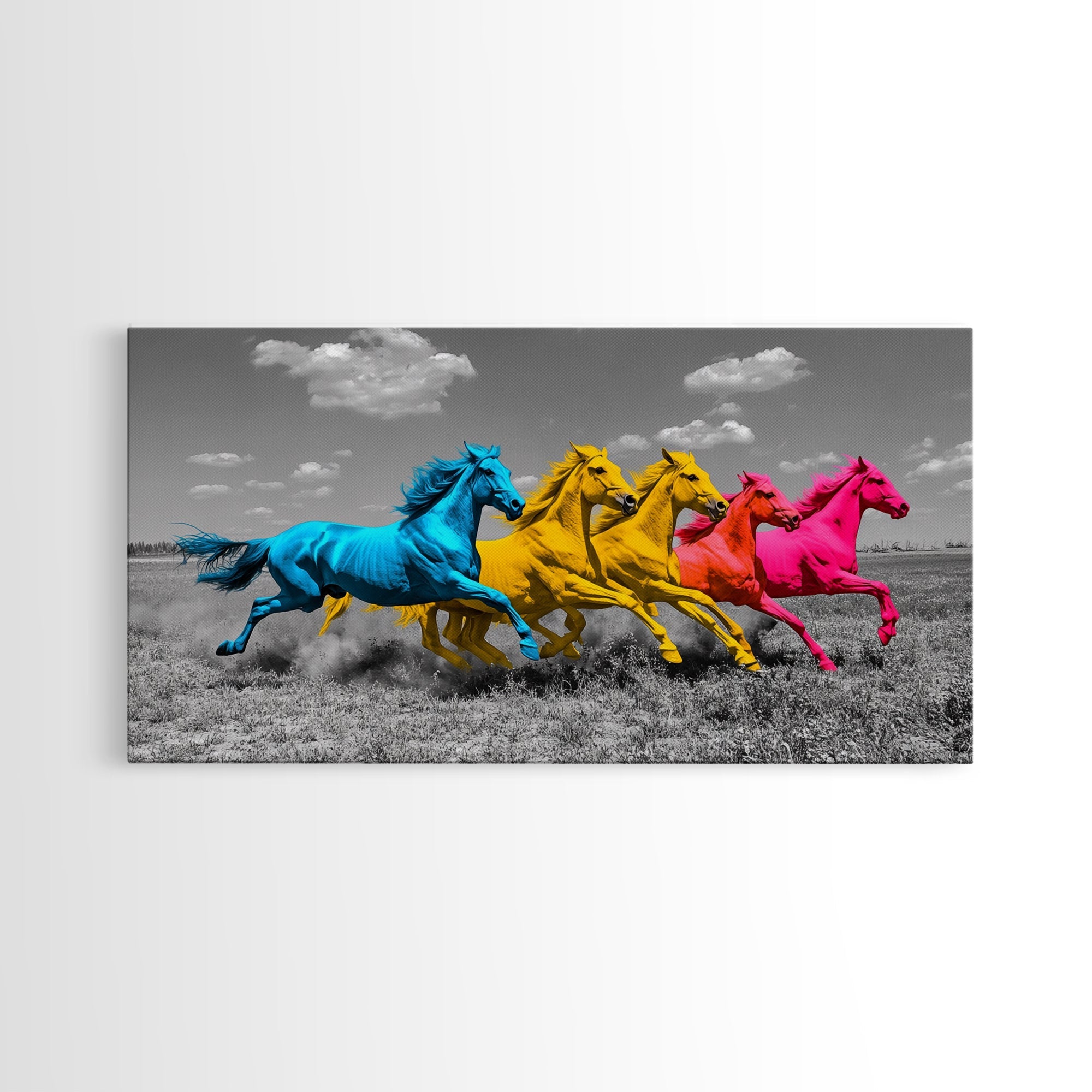 Wild Horses, Color Pop, Western Decor, Boho Style, Framed Canvas Print, Vibrant Horse Wall Art, Living Room Wall Decor, Equestrian Artwork