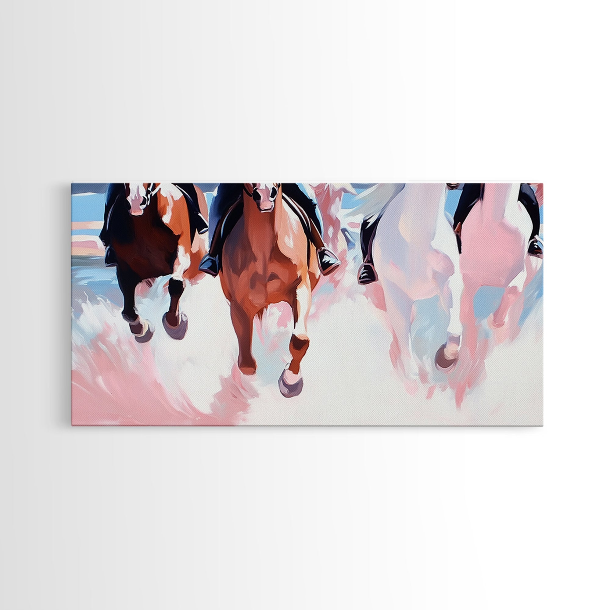 Wild Horses Running, horse wall art, rustic decor, extra wide art, panoramic painting, vintage horse art, framed canvas print