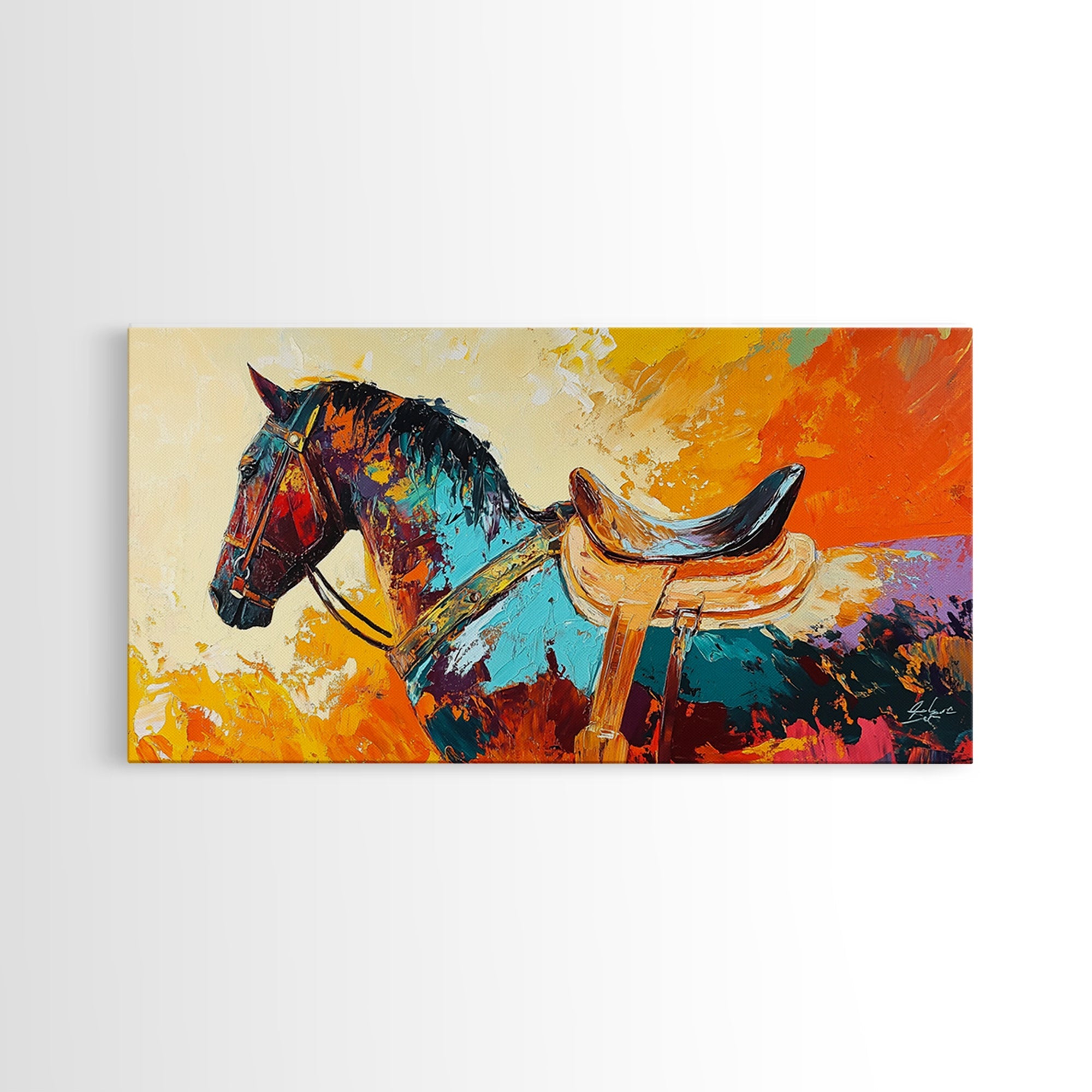 Abstract Horse Painting, vintage horse art, bold color wall art, textured painting, rustic decor, wabi sabi art, canvas print