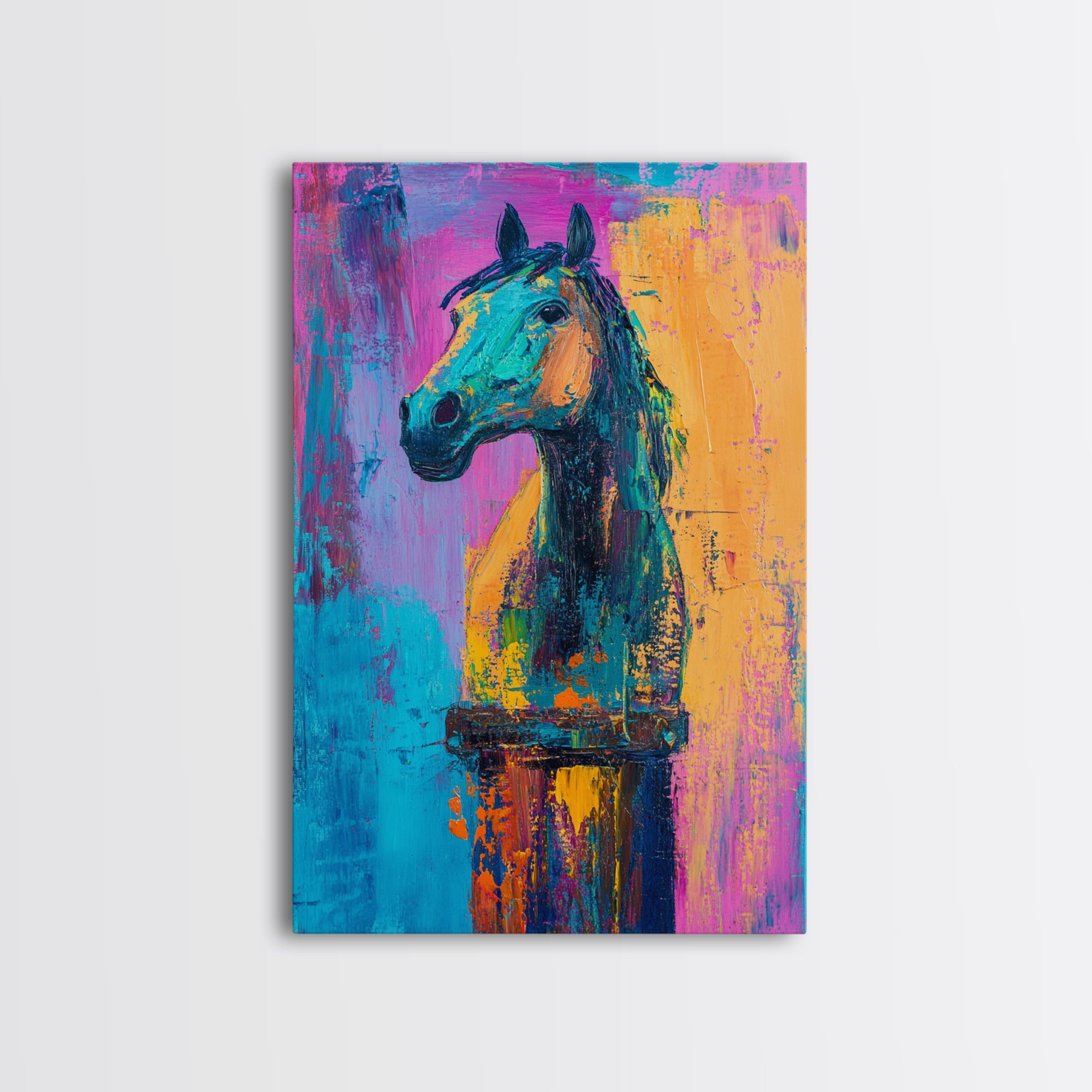 Colorful Horse, whimsical art, horse wall art, vibrant painting, pink abstract art, geometric wall art, boho art, Canvas Print