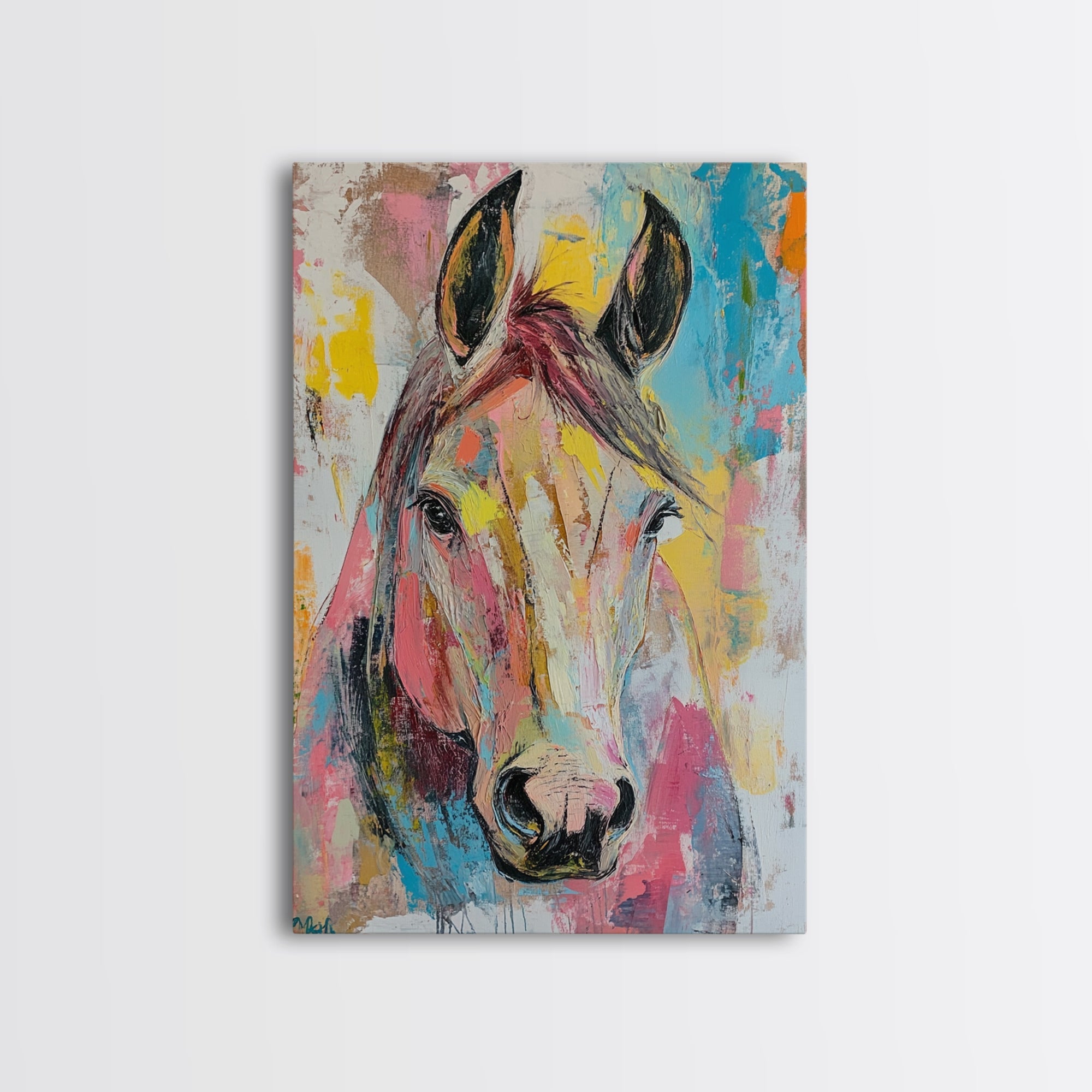 Abstract Horse Painting, pink orange wall art, vintage horse art, colorful decor, farmhouse art, canvas print, gift idea for her