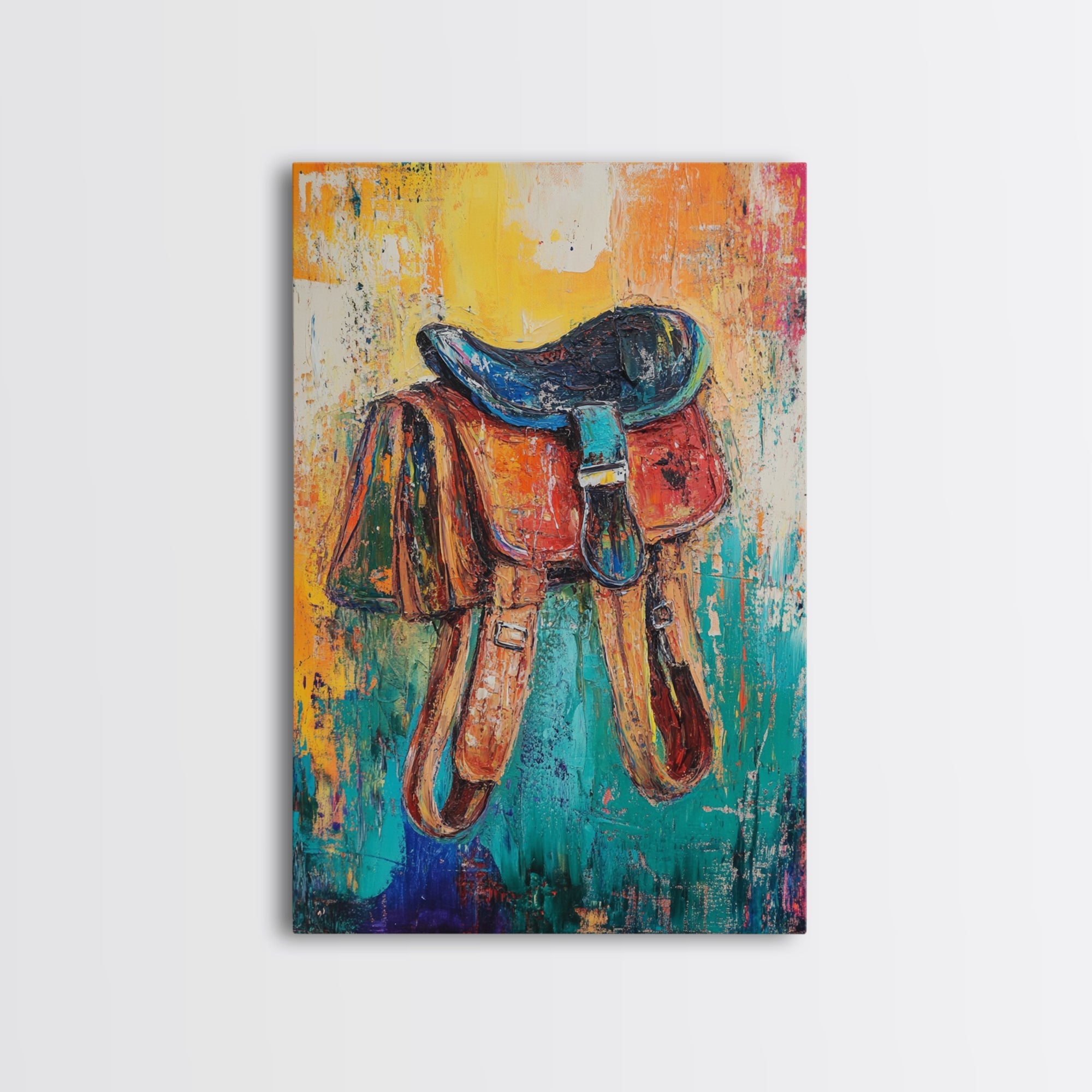 Textured saddle, cowboy decor, rustic wall art, vintage horse art, framed canvas print, western wall art, boho art, farmhouse art