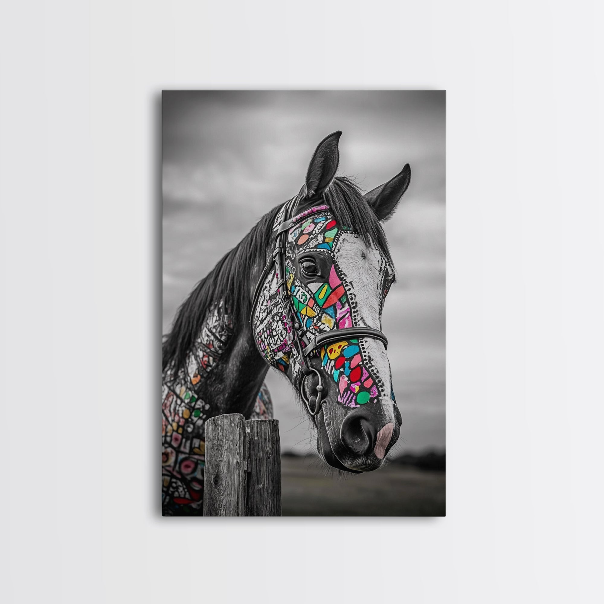 Painted Horse, Mosaic Wall Art, Blotter Art, Horse Wall Art, Boho Art, Colorful Western Art, Canvas Print, Gift Idea