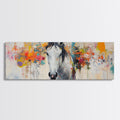 White horse, abstract, moody art, rustic decor, impressionist horse, framed canvas print, extra wide art, modern farmhouse art