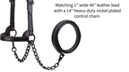 Derby Originals Midnight All Black Flat Fancy Stitch Leather Cattle Show Halter, Small/Medium/Large, Adjustable Fit with 48" Lead and 14" Chain, Durable Hardware, Ideal for Shows, 1-Year Warranty