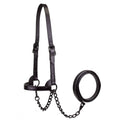 Derby Originals Midnight All Black Flat Fancy Stitch Leather Cattle Show Halter, Small/Medium/Large, Adjustable Fit with 48" Lead and 14" Chain, Durable Hardware, Ideal for Shows, 1-Year Warranty