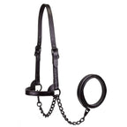 Derby Originals Midnight All Black Flat Fancy Stitch Leather Cattle Show Halter, Small/Medium/Large, Adjustable Fit with 48" Lead and 14" Chain, Durable Hardware, Ideal for Shows, 1-Year Warranty