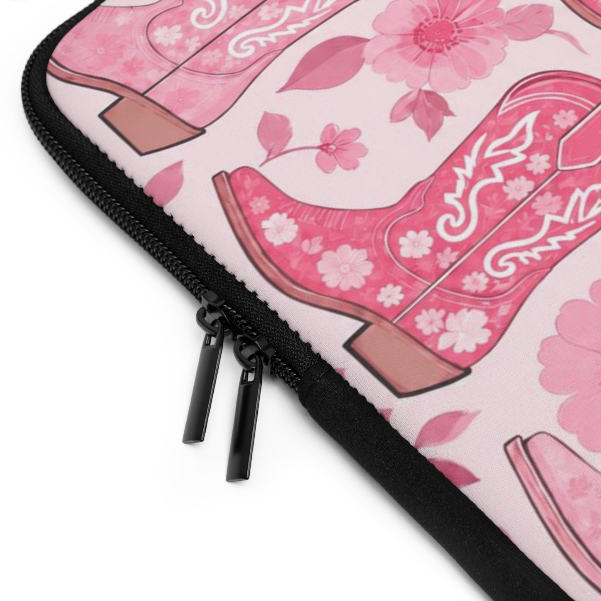 Pink Cowboy Boot Laptop Sleeve | Western Floral Tech Cover for Women