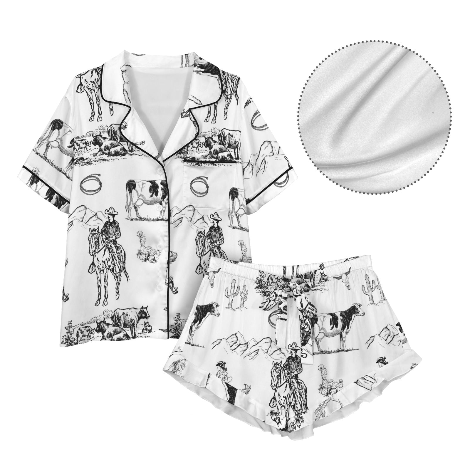 Baha Ranch Ranch Life Western Cowgirl Satin Ruffle Pajama Set