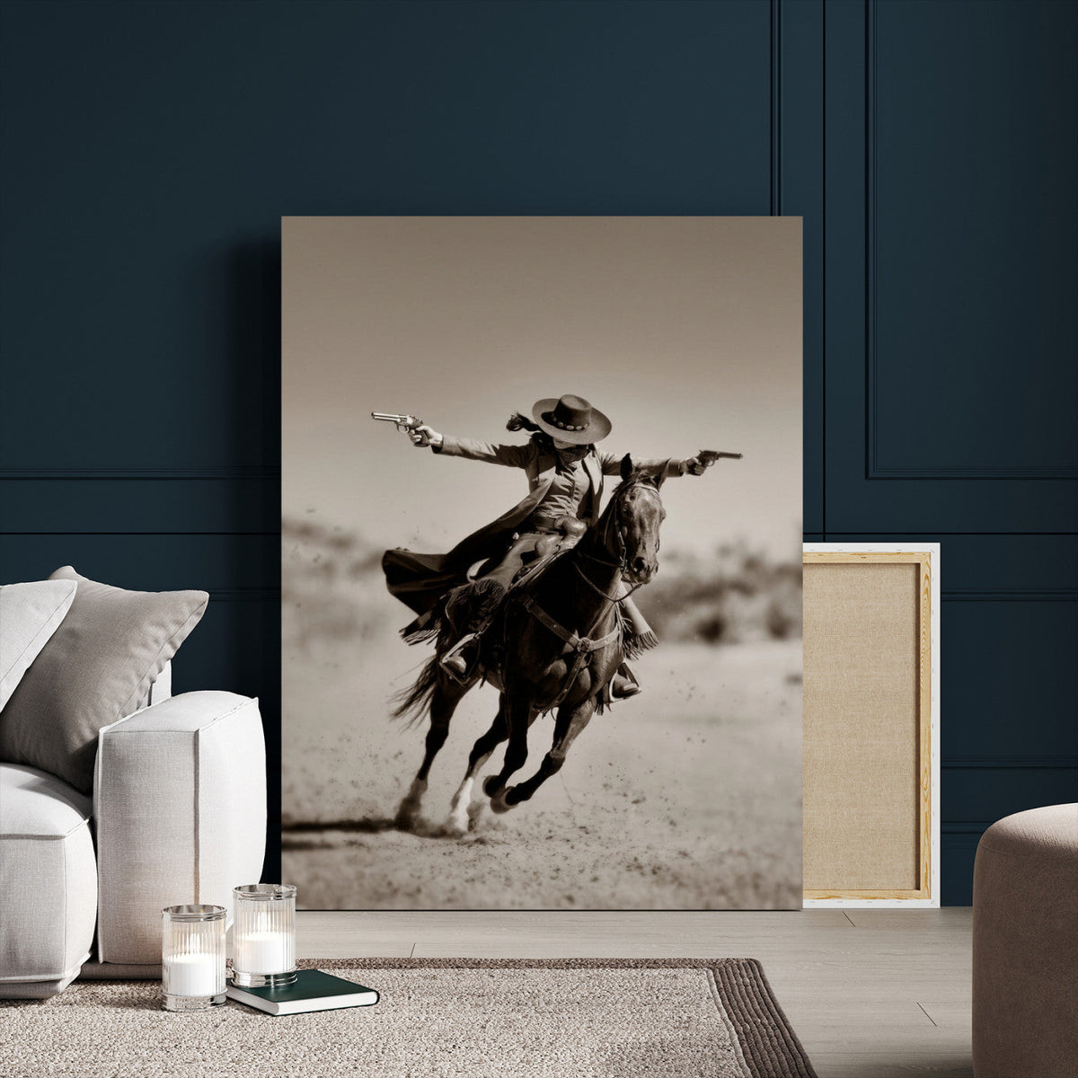 Vintage Cowboy Wall Art Canvas Print, Western Horse Rider Decor, Framed and Ready to Hang