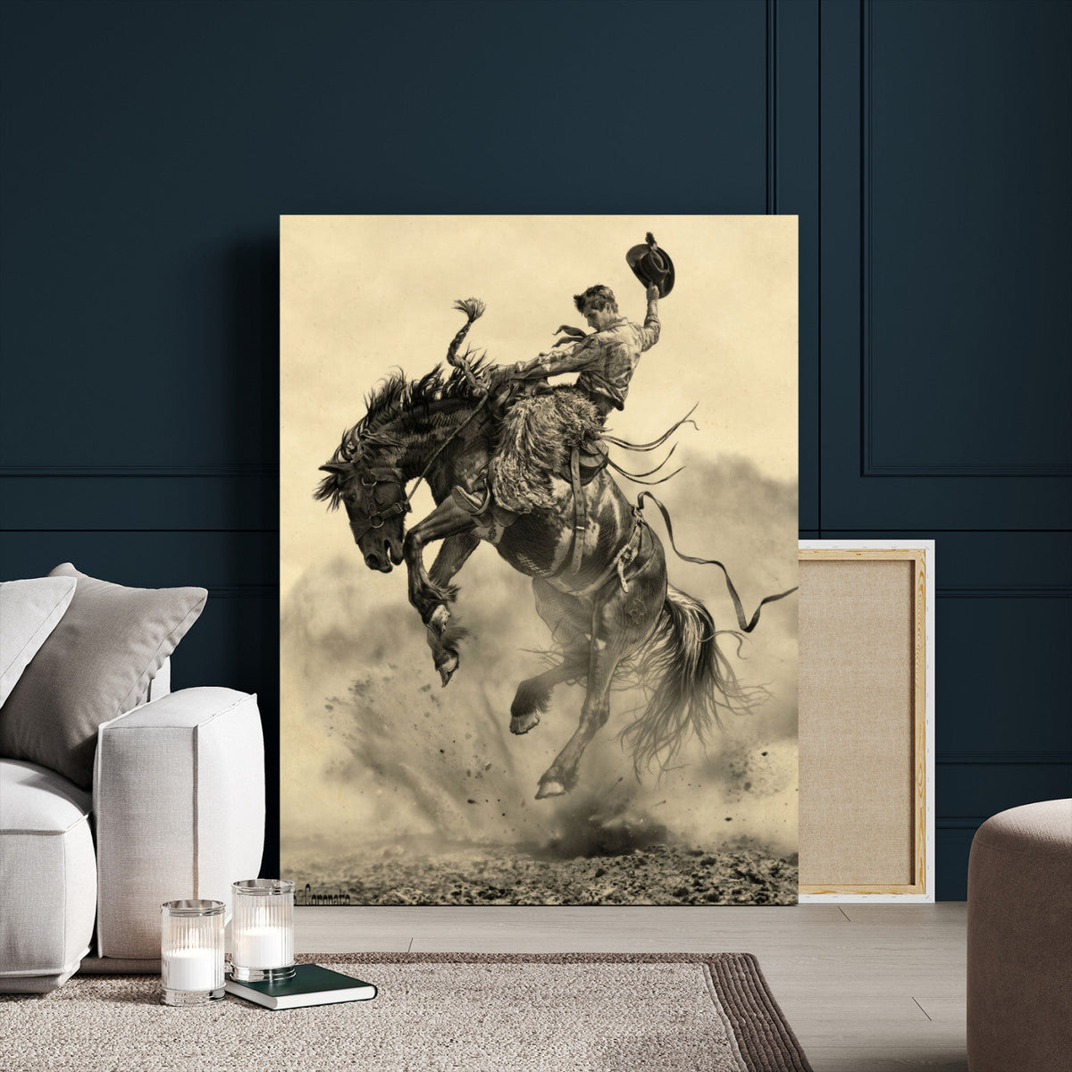Vintage Cowboy Wall Art Canvas Print, Western Horse Rider Decor