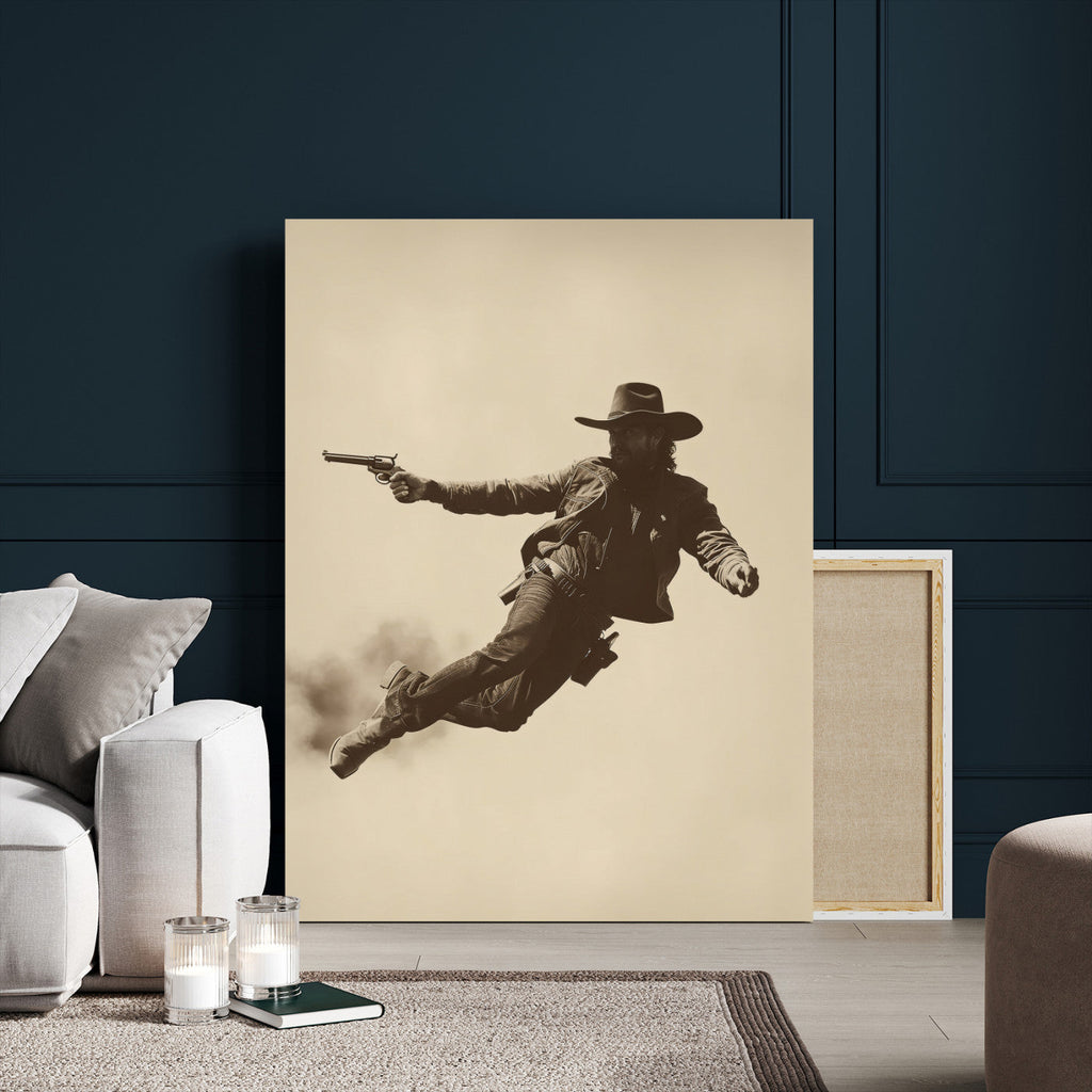 Cowboy Canvas Wall Art, Western Gunslinger Sepia Photo Print, Vintage