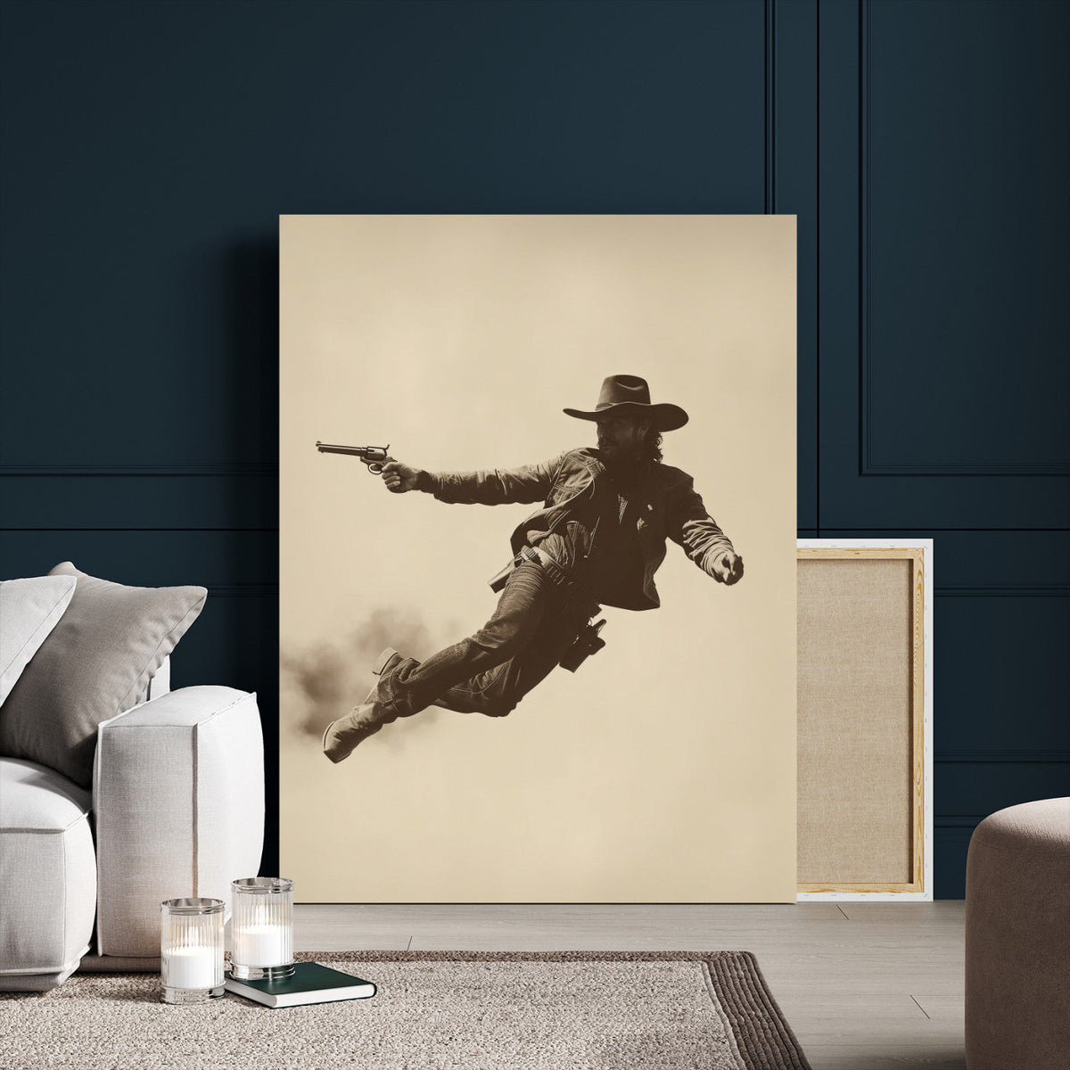 Cowboy Canvas Wall Art, Western Gunslinger Sepia Photo Print, Vintage