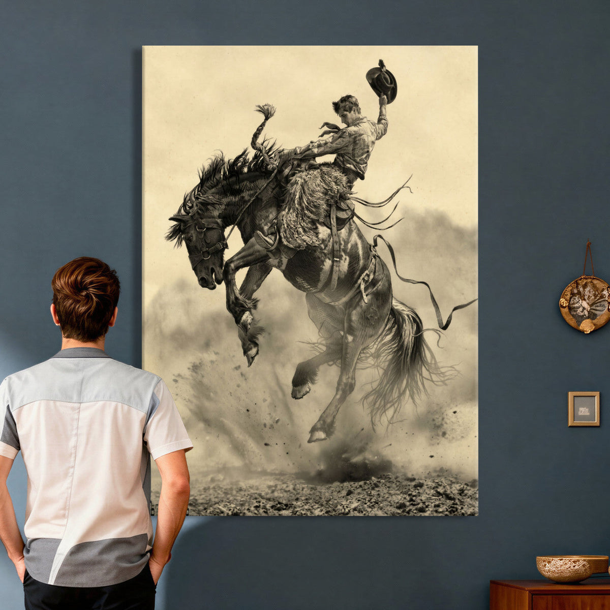 Vintage Cowboy Wall Art Canvas Print, Western Horse Rider Decor