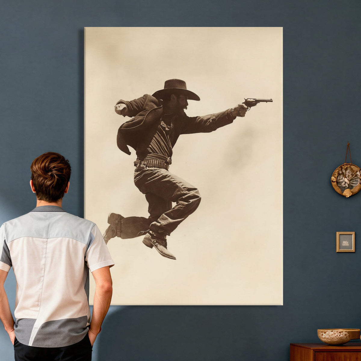 Vintage Cowboy Wall Art Canvas Print, Western Gunfighter Decor