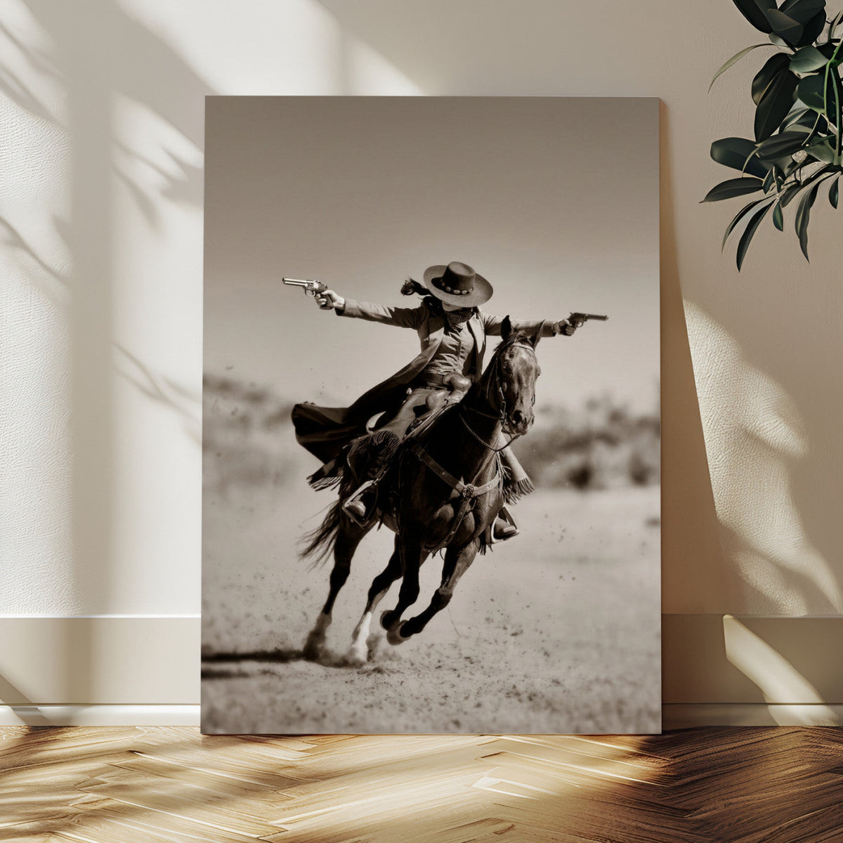Vintage Cowboy Wall Art Canvas Print, Western Horse Rider Decor, Framed and Ready to Hang