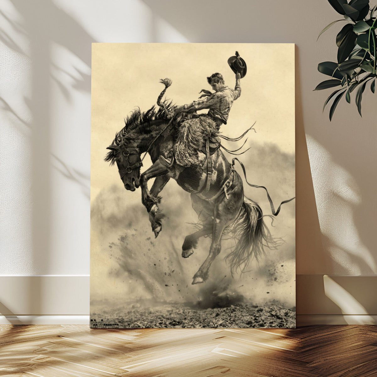 Vintage Cowboy Wall Art Canvas Print, Western Horse Rider Decor