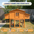 Chicken House for Outdoor with Two Nesting Boxes, Leakproof Pull-On Tray, and UV-Resistant Roof Panel
