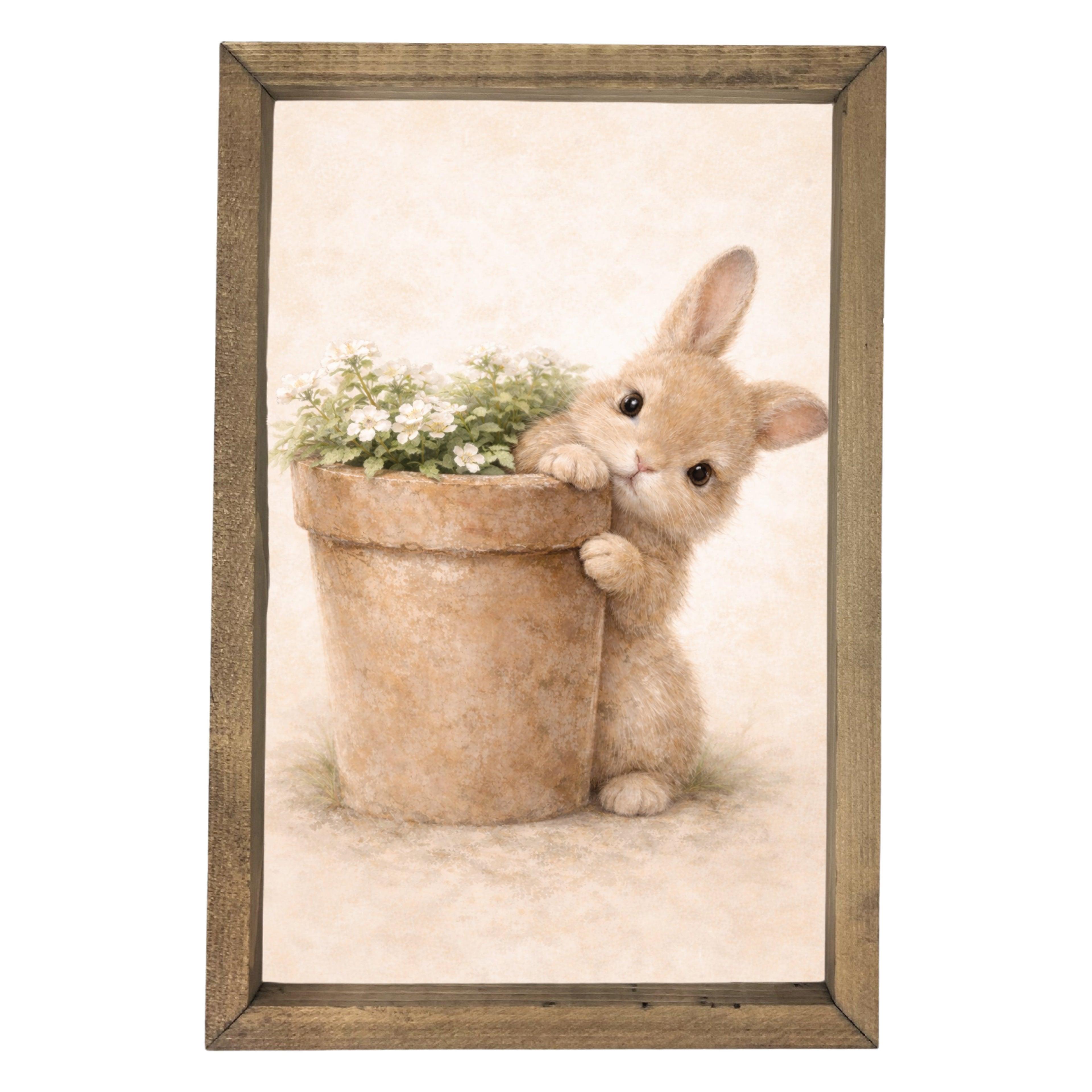 Bunny to Side of Pot Framed Art