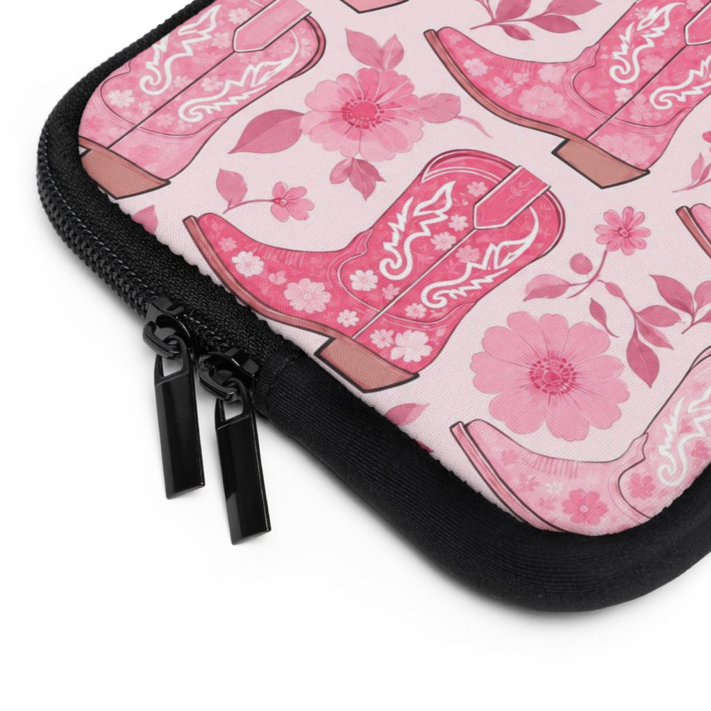 Pink Cowboy Boot Laptop Sleeve | Western Floral Tech Cover for Women