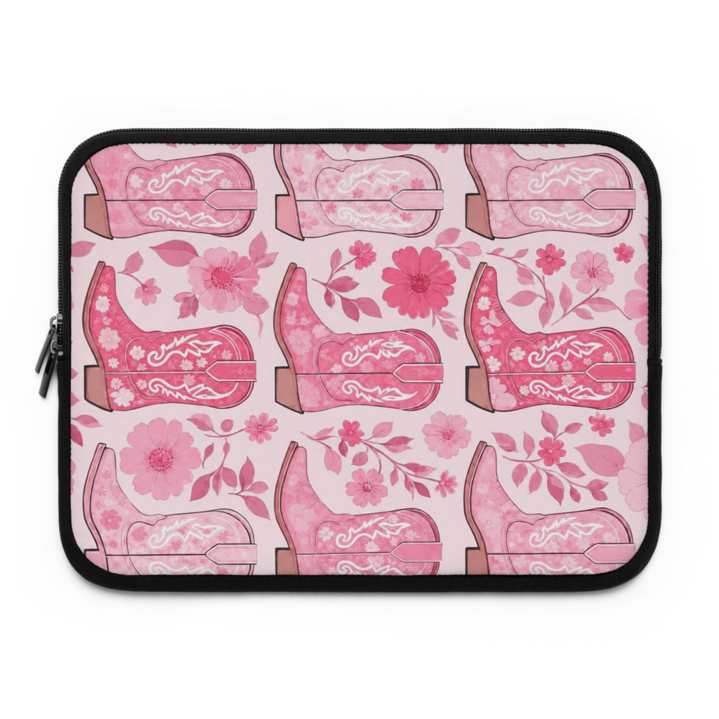 Pink Cowboy Boot Laptop Sleeve | Western Floral Tech Cover for Women